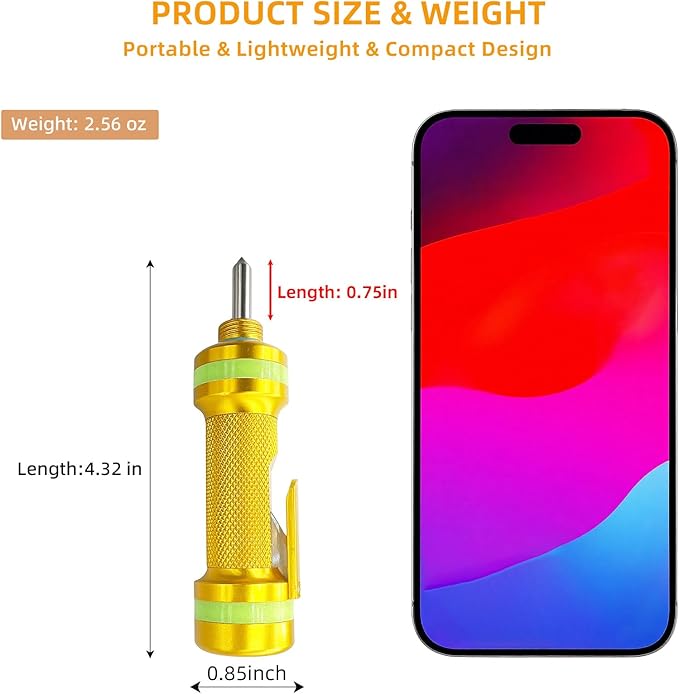 2-in-1 Window Breaker Seatbelt Cutter, Car Window Breaker Tool, Metal Glass Breaker - Extended Tungsten Steel Hammer Tip, Can Shatter Tempered & Laminated Glass (Gold,1 PCS)