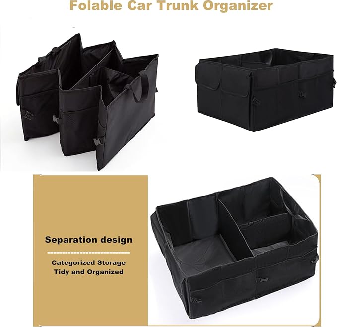 Trunk Organizer, Storage Box - 52L Large Capacity Collapsible Multi Compartments Organizer, Portable Storage Box for Most Cars/SUV, Waterproof Oxford Fabric, Black