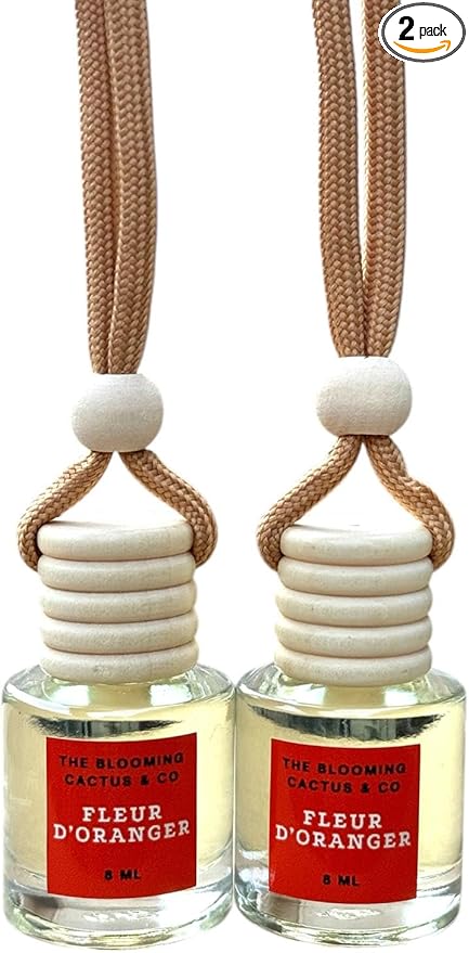 Car Air Hanging Fragrance Oil 2 Pack, Auto Freshener, Essential Oil Diffuser for Cars, Long Lasting Aroma Women Gift, Made in USA, Odors Eliminator, Interior Decor | FLEUR D'ORANGER - 8 ML