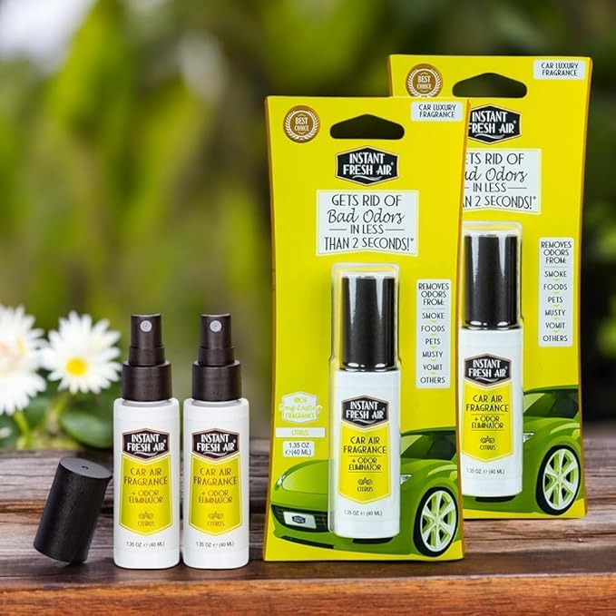 2-Pack: Dual-Action CAR AIR Freshener Citrus - Instantly Eliminates Odors from Smoke, Food, Pets, Must and more in 2 Seconds, For Commuters, Pet Owners, Rideshare Drivers, 1.35 Oz. - INSTANT FRESH AIR