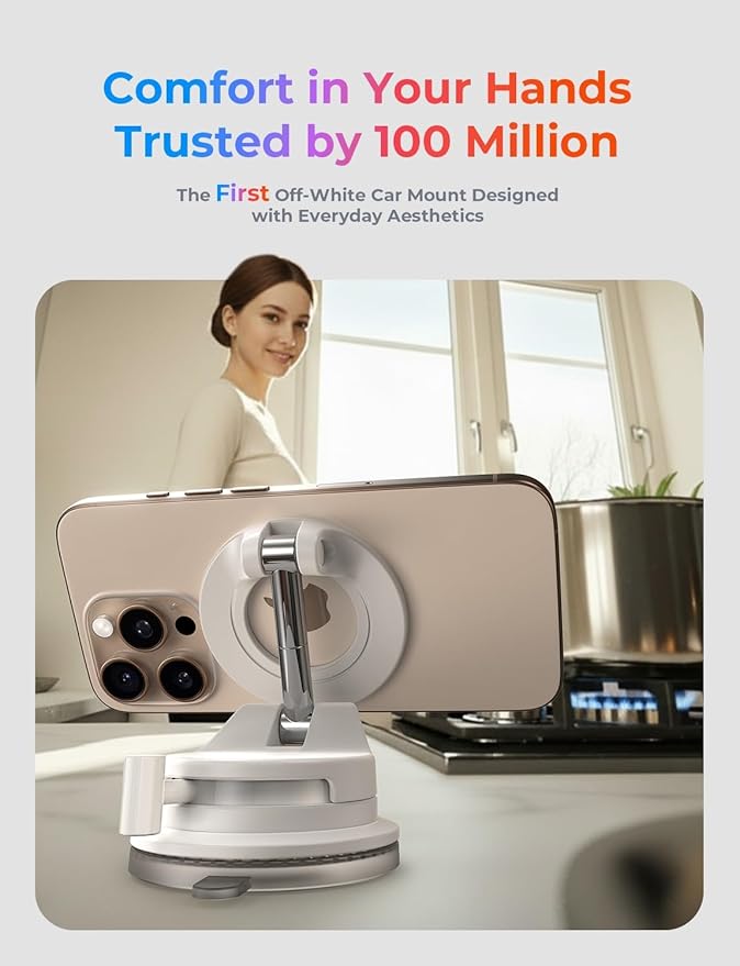 LISEN for Magsafe Car Mount, Magnetic Phone Holders for Your Car, Vacuum Phone Mount for Car Accessories for Men Women, SuctionPro Gifts Kits, Girl Car Accessories, for iPhone 17 Pro Max, White