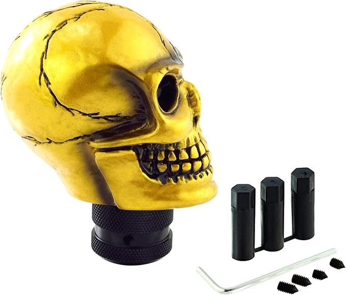 Lunsom Skull Gear Stick Shifter Knob, Resin Gear Shift Head Shifting Stick Handle Car Transmission Fit Automatic Manual Vehicle (Gold)