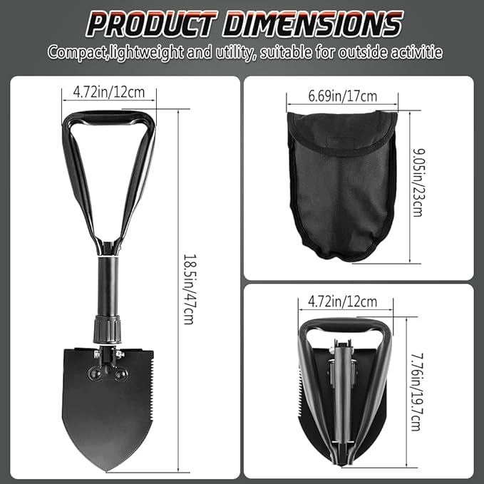 Camping Shovel Set, 3-in-1 Ultra-Light Aluminum Mini Shovel & 18.5'' Folding High Carbon Steel Shovel Ideal for Gardening, Hiking, Camping, Backpacking, Survival, and Emergency scenarios