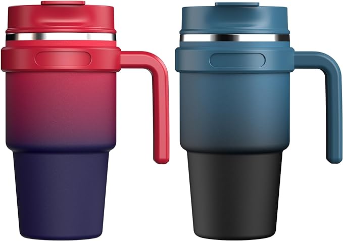 ALOUFEA 20 oz Insulated Coffee Mug Tumbler with Handle, Stainless Steel Travel Mug Tumbler with Lid and Straw,Double Wall Vacuum Leak Proof Ice Coffee Thermal Cup, Dark Rainbow/Indigo Black