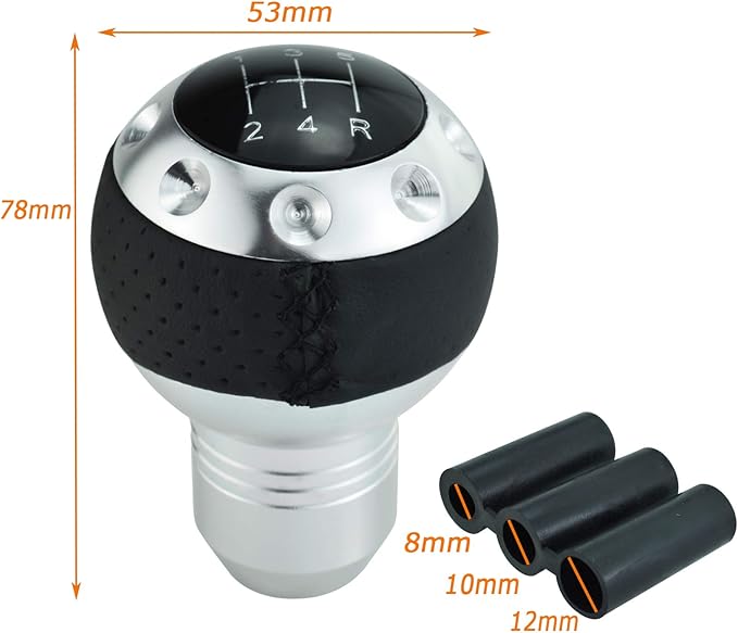 Lunsom 5 Speed Leather Shift Knob, Manual Transmission Handle Ball Gear Stick Shifter Head Fit Most Transmission Vehicle (Silver&Black)