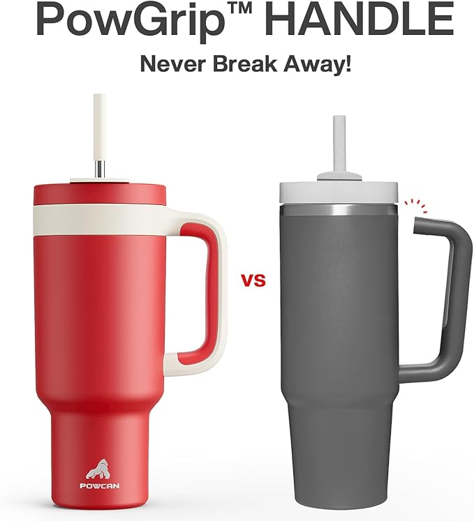 POWCAN 40 oz Tumbler with Handle, 2-in-1 Straw and Sip Lid, Leakproof, Dishwasher Safe, Insulated Stainless Steel Travel Coffee Mug, Keeps Cold for 34 Hours, Fits in Car Cup Holder (Passion)