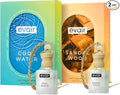 Evair Hanging Car Air Freshener | Car Accessories Interior | Car Perfume Aroma with Essential Oils Fragrance in Glass Bottle with Wooden Diffuser Lid | 10 ml- Pack of 2 (Cool Water & Sandalwood)