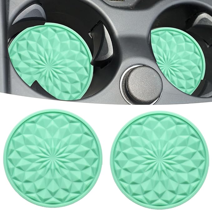 Car Cup Coaster, Universal Automotive Waterproof Non-Slip Cup Holders Sift-Proof Spill Holder Car Interior Accessories 2 Pack Mint Green
