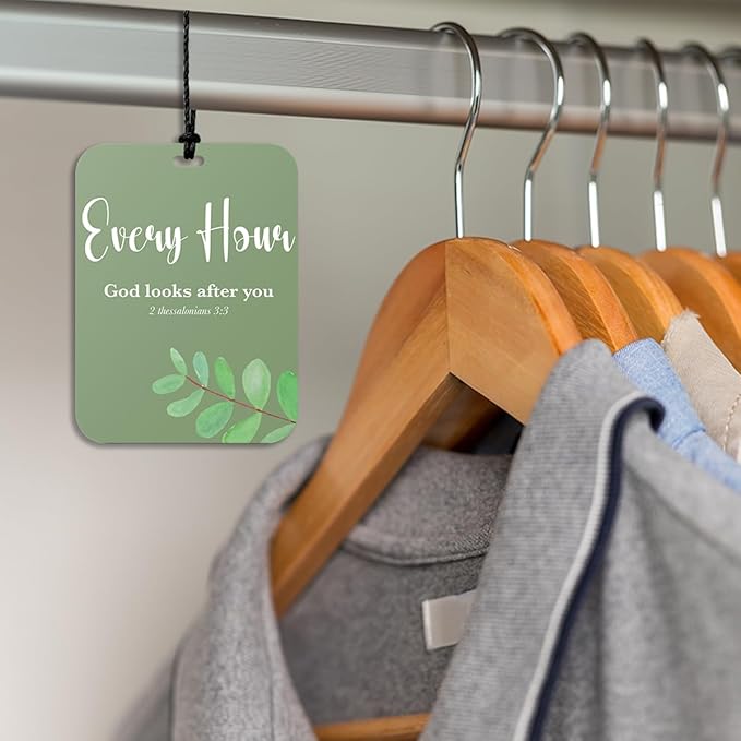 4Pcs Green Christian Car Air Freshener Hanging Bible Verse Car Accessories Gifts for Women Men Cute Religious Air Freshener for Interior Car Mirror Home Wardrobe Decor