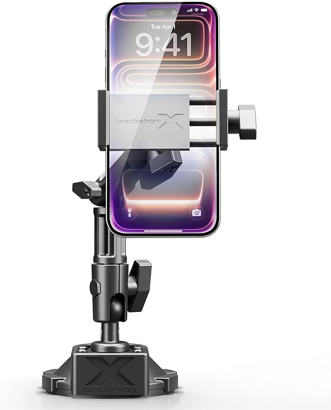 Bracketron HD Phone Dock PRO Dash and Window Metal Clamp Mount, Phone Holder for Car, Universal Phone Mount for Phones up to 3.5 Inches Wide