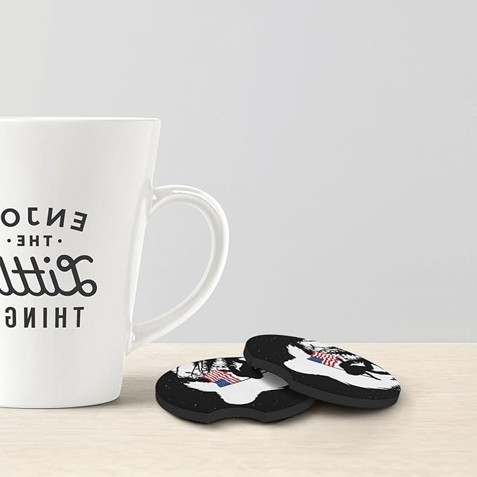 America Flag Bigfoot Car Coasters for Cup Holders Pack of 2 Neoprene Cup Mat Pad Vehicle Interior Accessories for Men Women