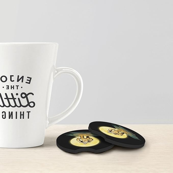 Moon Bigfoot Sasquatch Car Coasters for Cup Holders Pack of 2 Neoprene Cup Mat Pad Vehicle Interior Accessories for Men Women