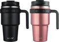 ALOUFEA 20 oz Insulated Coffee Mug Tumbler with Handle, Stainless Steel Travel Mug Tumbler with Lid and Straw,Double Wall Vacuum Leak Proof Ice Coffee Thermal Cup, Black/Rose Gold