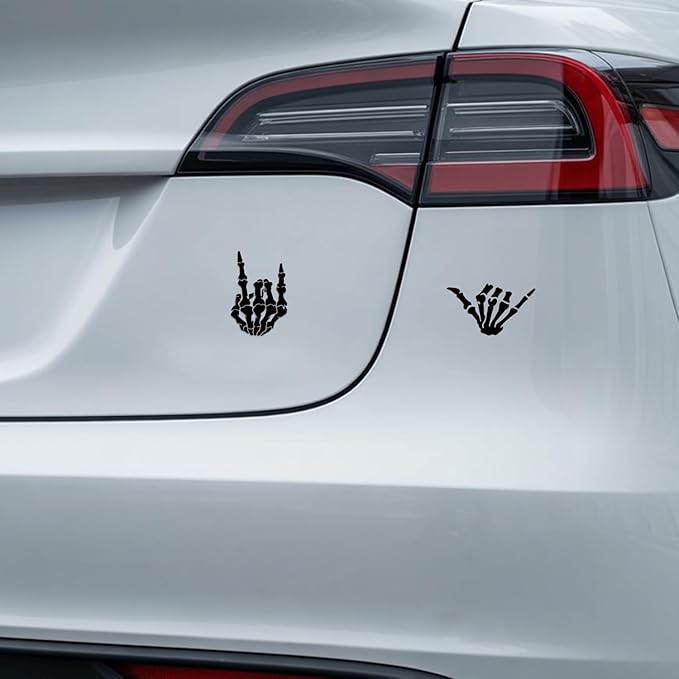 (4PCs) Skeleton Hand Decal Set Black Vinyl Stickers Waterproof Durable Easy to Apply Rock On Hang Loose Skeleton Hand Car Truck Bumper Laptop Window Decoration 3 Inches (Black)