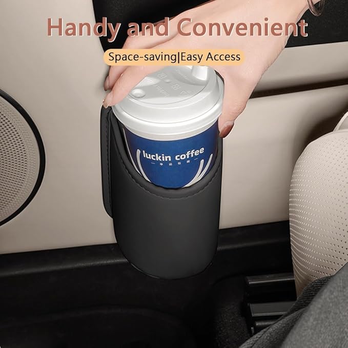 LECART 2 PCS Large Cup Holder for Car Door, Clip On Bottle Holder with Scratch Resistant Leather, Universal Fit Storage Organizer Accessories for Back Seat, Water Cup, Big Drinks, Beverages, Black