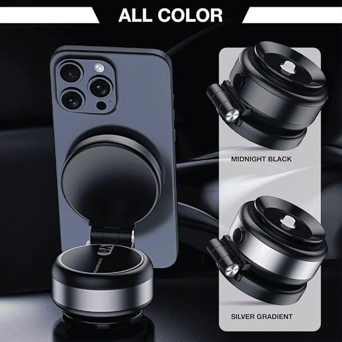 Electric Vacuum Magnetic Car Phone Mount,Vacuum Suction Car Phone Holder Hands-Free,Adjustable Foldable Magnetic Suction Cup Phone Mount,Strong Magnetic Car Mount for Smooth Surface(New-Black)