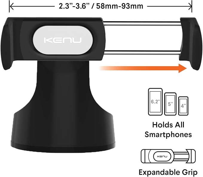 Kenu Airbase Pro Car Phone Mount for Dashboard and Windshield - Desk Phone Stand - 360 Degree Rotation - Grips Expand to 3.6 Inches - Elegant Design - Fits Latest iPhones, Samsung, and Android Phones
