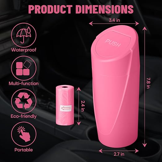 Car Trash Can Bin with Lid - Car Garbage Can Cup Holder - Rose Red Mini Leakproof Vehicle Trash Garbage Can Bin with 20pcs Trash Bags-Car Organizers and Storage for Front Back Seat Accessories
