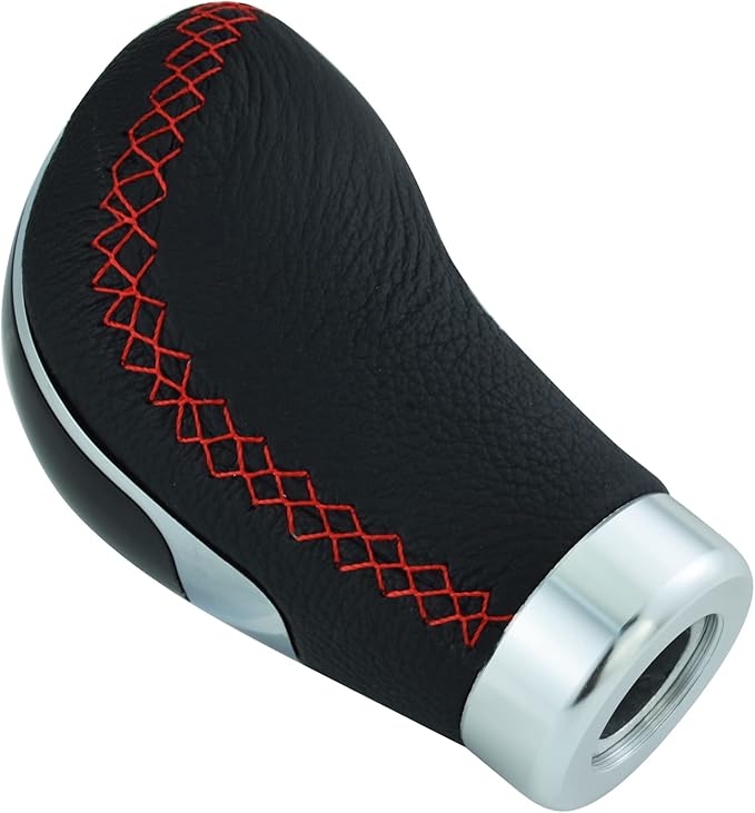 5 Speed Car Shifter Knob PU Leather Gear Lever Handle Car Transmission Stick Head for Most Manual Automotive Vehicles (Red Stitches)