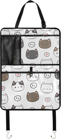 1 Pack Back Seat Organizer with Storage Pockets, Kick Mats, Car Organizer, Automotive Seat Back Cover, Cute Cats