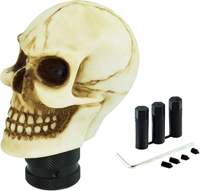 Lunsom Skull Gear Stick Shifter Knob, Resin Gear Shift Head Shifting Stick Handle Car Transmission Fit Automatic Manual Vehicle (White)