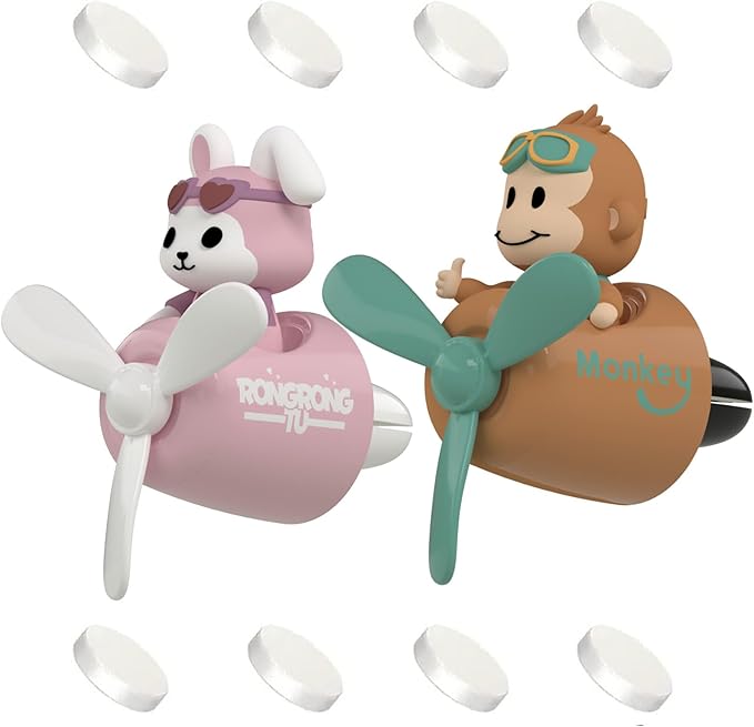2Pcs Pilot Car Air Fresheners, Cute Rabbit Car Vent Clip Air Freshener with 8 Fragrant Tablets Automotive Air Outlet Fan Diffuser, Automotive Interiors Vent Decoration (Monkey+Rabbit)