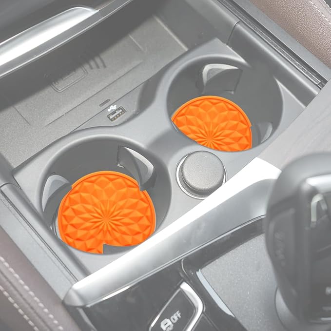 Car Cup Coaster, Universal Automotive Waterproof Non-Slip Cup Holders Sift-Proof Spill Holder Car Interior Accessories 2 Pack Orange