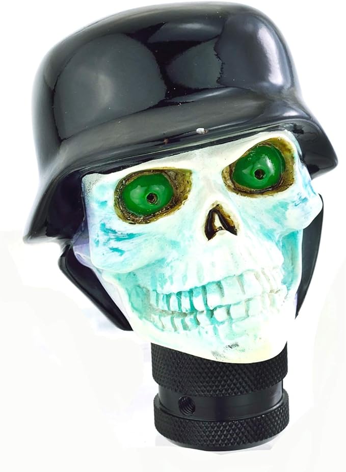 Lunsom Skull Gear Shifter Knob, Soldier Car Shift Stick Handle Shifting Head Transmission Fit Most Automatic Manual Vehicle (Black&White)