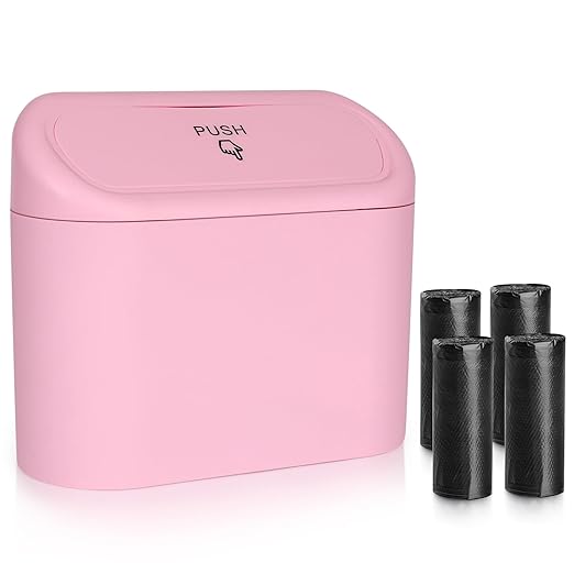 Accmor Car Trash Can with Lid, Leakproof Vehicle Garbage Organizer Holder Bin with 60 Pack Trash Bags, Mini Auto Dustbin Accessories Storage Container for Vans, SUVs, Office (Pink)