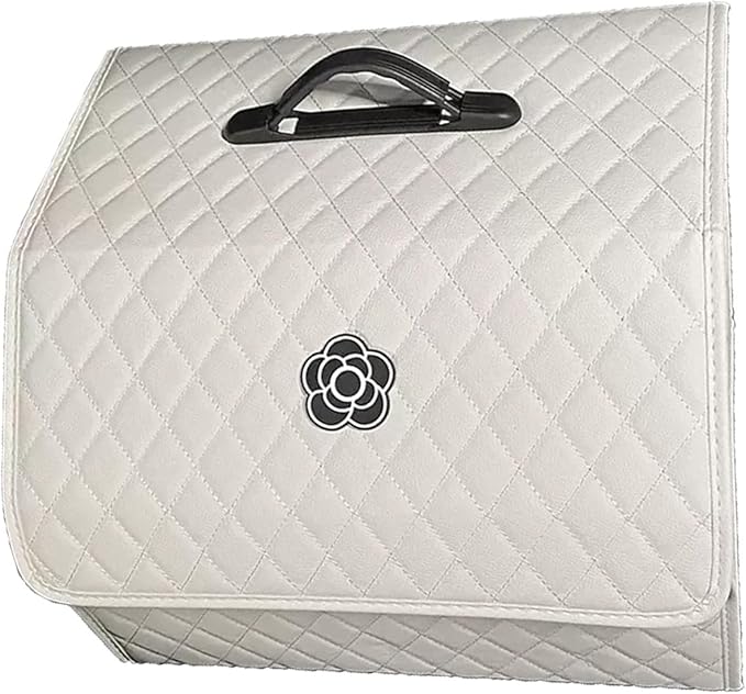 ANGGREK Pu Leather Trunk Organizer, Structure High Capacity Portable Trunk Storage Box for Car (White ‑ Large)