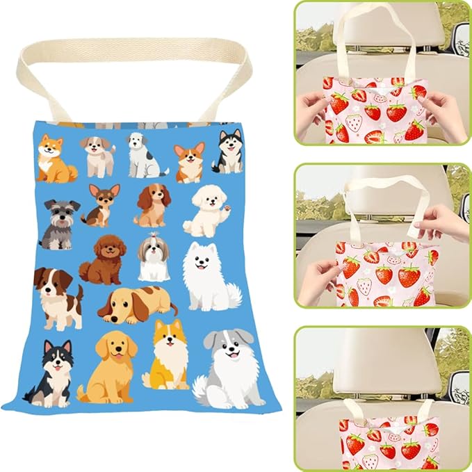Car Trash Can Dog Proof Cute Car Trash Bag Blue Animal Pattern Polyester Washable Waterproof Cute Back Seat Organizer Storage Bin for Vehicle Interior Travel Accessories Reusable Leak Proof