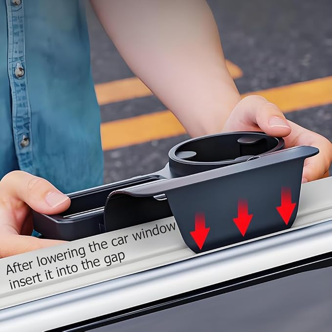 GDQ 4-in-1 Car Window Organizer (2 Pack) - Clip-On Cup Holder & Phone Mount with Hooks | No Drill Universal Fit for SUV/Truck/Sedan | Insert Installatio