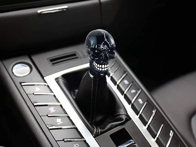 Lunsom Skull Gear Stick Shifter Knob, Resin Gear Shift Head Shifting Stick Handle Car Transmission Fit Automatic Manual Vehicle (Black J)