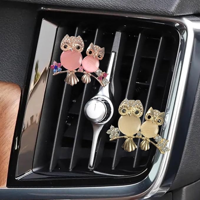 ZOSTLAND Rhinestone Car Decorative Clip,Car Air Fresheners,Metal Vent Clip,Bling Auto Air Vent,Personalized Automotive Interior Decoration Accessories,Auto Decor Gift for Women,Men (2pcs Owl)