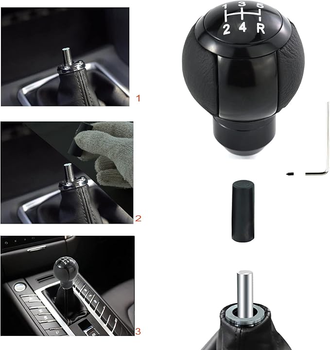 Lunsom Car Shifter Knob 5 Speed Gear Stick Head, Leather Ball Gear Shifting Knob Short Shift Lever Handle Head Fit Most Manual Transmission (Black)
