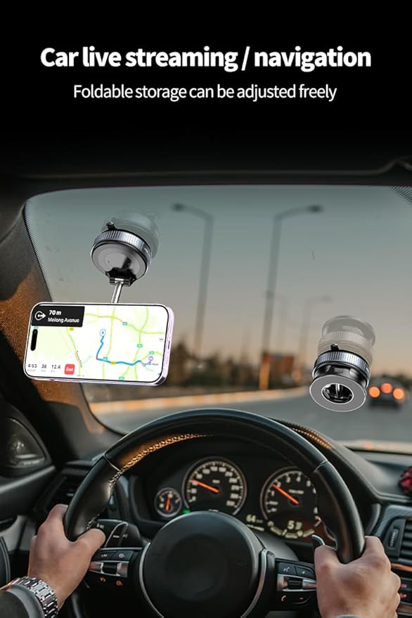 Vacuum Suction Cup Phone Mount - 360° Adjustable, Magsafe Compatible Magnetic Phone Holder | Universal, Pocket Size, Portable Foldable Cell Phone Holders for Car, Dashboard, Windshield