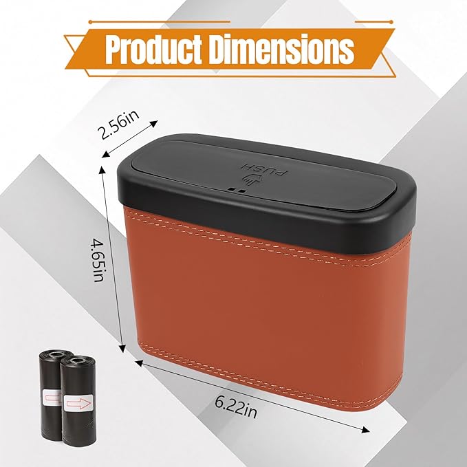 Wuyaoyao Car Trash Can with Lid, Leather Automotive Trash Bin with Garbage Bags, Leakproof Cars Door Hanging Garbage Can, Mini Multi-Purpose Vehicle Storage Organizer, Interior Car Accessories (Brown)