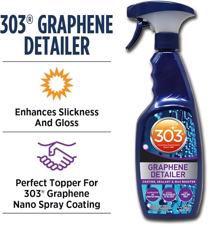 303 Products Graphene Detailer Spray, Enhances Gloss & Protection on Existing Coating, Sealants & Waxes, UV Protectant, Drying Aid, Add Ceramic Graphene Protection, Waterless Car Detailing Spray, 24oz