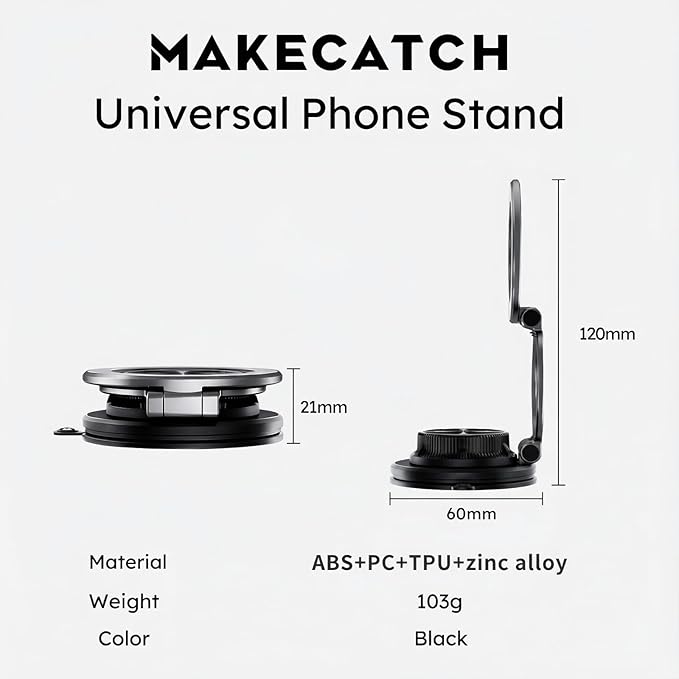 Vacuum Magnetic Car Phone Mount, 120+LB N55 Magnet (3000gf) Dashboard & Windshield Holder with Ultra-Stable Suction Cup, Foldable 0.83in Compact Car Mount for iPhone Samsung –Black