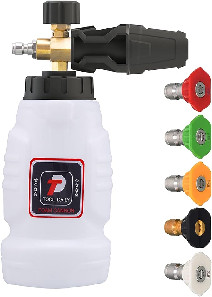 Tool Daily Foam Cannon, 1/4 Inch Quick Connect, Power Washer Foam Cannon with 5 Pressure Washer Nozzles,1 Liter