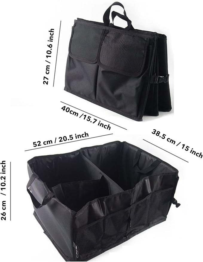 Trunk Organizer, Storage Box - 52L Large Capacity Collapsible Multi Compartments Organizer, Portable Storage Box for Most Cars/SUV, Waterproof Oxford Fabric, Black