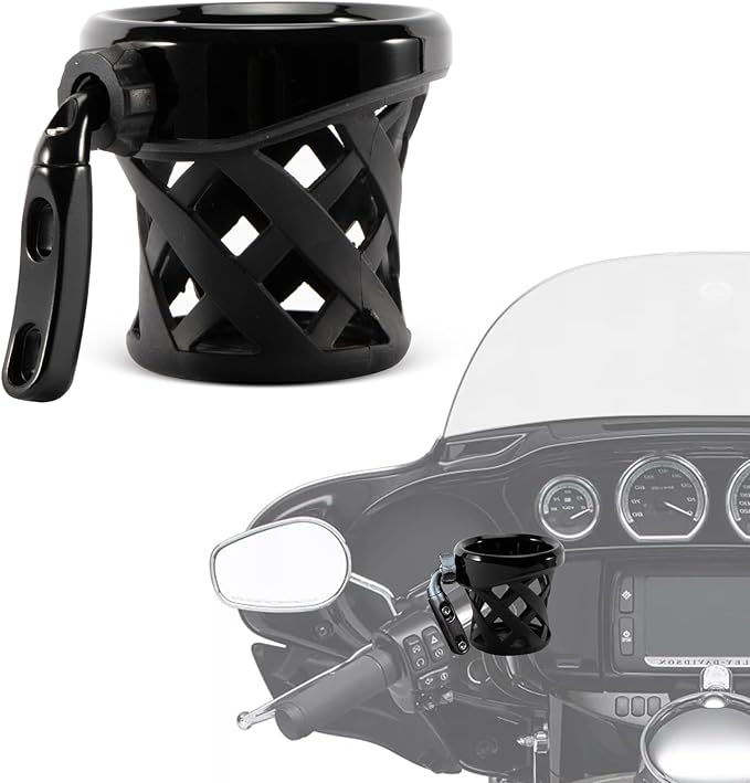 PSLER Motorcycle Drink Cup Holder Handlebar Mount Universal for Dyna Fat Bob Touring Road Glide Street Electra Glide Softail 1996-up Goldwing GL1800 2018-up