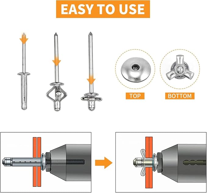 1/4/" x 5/8" Tri-Fold Rivets Assortment - 40Pcs,Silver Tri-fold Exploding Pop Rivets Solid Aluminum Tri Grip Rivets Bulb Style Rivets for Kayak Marine Boat