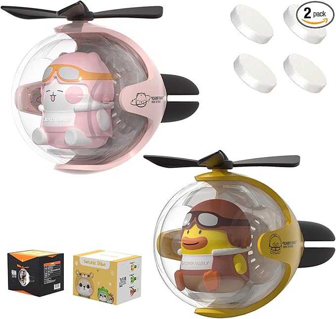 2 Pcs Pilot Car Air Freshener, Cute Duck Car Vent Clip Air Freshener Automotive Air Outlet Fan Diffuser, Automotive Interiors Vent Decoration (Cat+Duck - s)