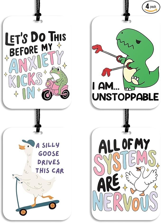 4Pcs Funny Car Air Freshener Hanging Silly Goose Frog Dinosaurs Car Accessories Gifts for Women Men Cute Air Freshener for Interior Car Mirror Home Wardrobe Decor