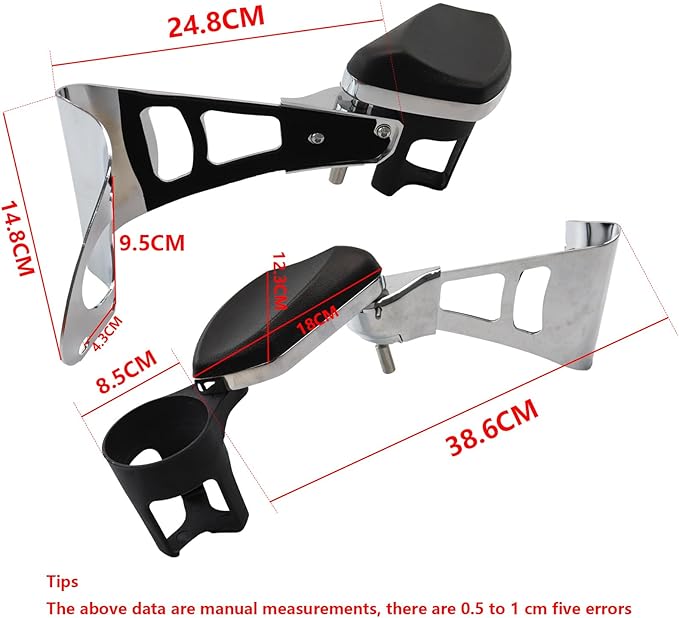 Motorcycle Passenger Armrests Adjustable with Cup Holder for Harley Touring Electra Glides Road Glide Ultra Tri Glide 2014-2024 Motorbike Accessories Parts Black