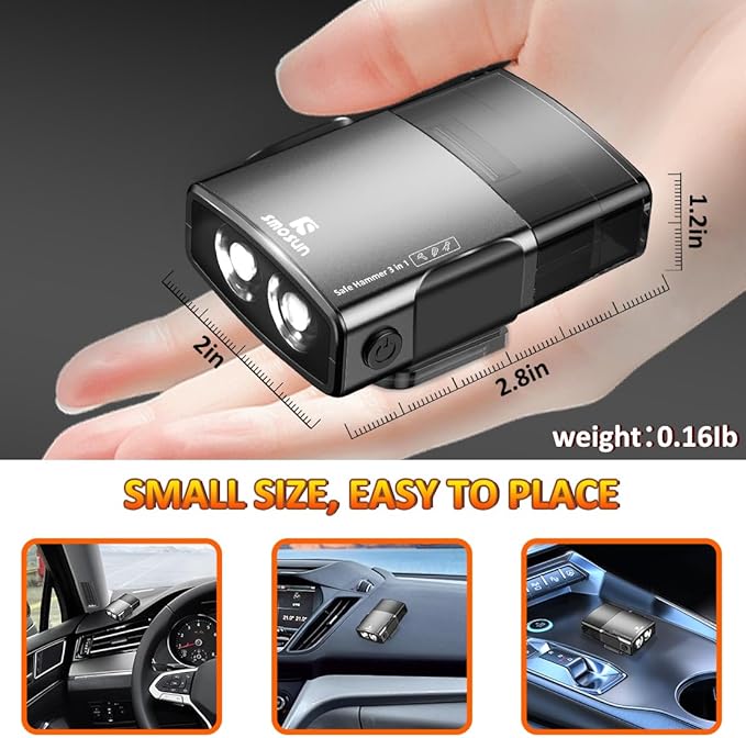 Safehammer - Upgraded Safe Hammer Glass Breaker Under Water, Car Hammer Seatbelt Cutter Window Breaker Emergency Escape Tool, with Flashlight, Safehammer Glass Breaker for New Cars (Grey)