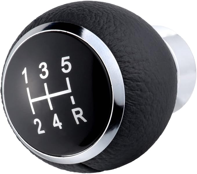 Lunsom Leather Stick Gear Knob 5 Speed Shifter Knobs Alloy Car Shifting Lever Head Fit Manual Automatic Transmission Vehicle (Black)
