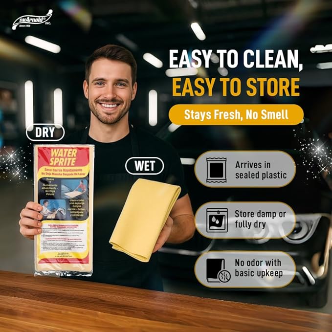 S.M. Arnold Water Sprite PVA Drying Cloth 7 Sq. Ft. – Fast Drying Chamois for Car Detailing | Cleans and Dries Finished Surfaces | Safe for Cars, Trucks, Motorcycles, RVs, Home, Garage, Office & More