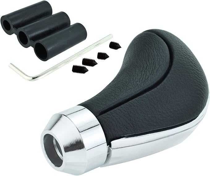Lunsom Leather Gear Stick Knob, 5 Speed Shifting Lever Gear Knob Type R Shifter Handle Head Fit Most Transmission Manual Vehicle (Black)
